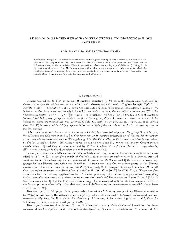 Abelian balanced Hermitian structures on unimodular Lie algebras