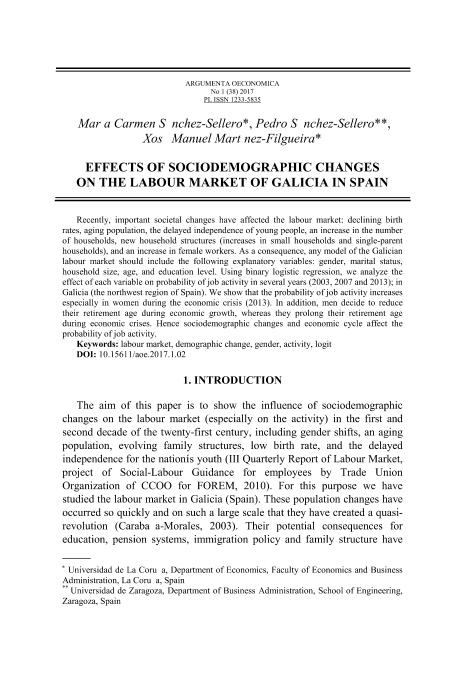 Effects of socio - demographic changes on the labour market of Galicia in Spain