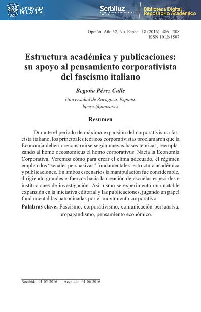 Estructura académica y publicaciones: su apoyo al pensamiento corporativista del fascismo italiano