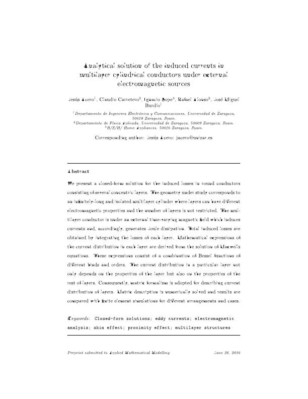 Analytical solution of the induced currents in multilayer cylindrical conductors under external electromagnetic sources