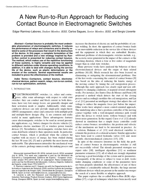 A new run-to-run approach for reducing contact bounce in electromagnetic switches