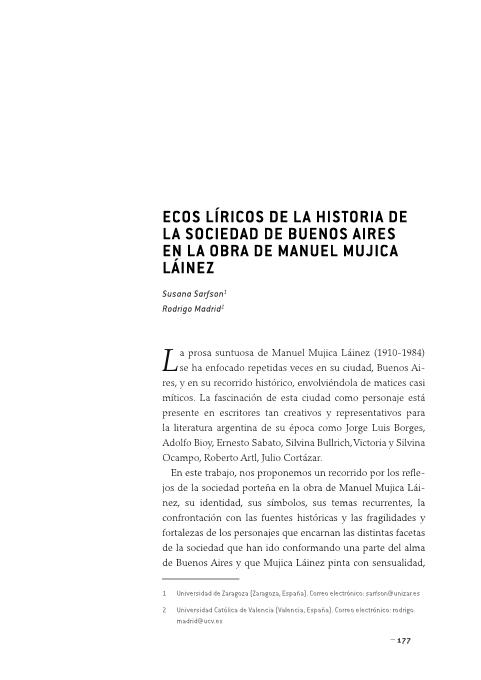 Ecos líricos de la historia de la sociedad de Buenos Aires en la obra de Manuel Mujica Láinez