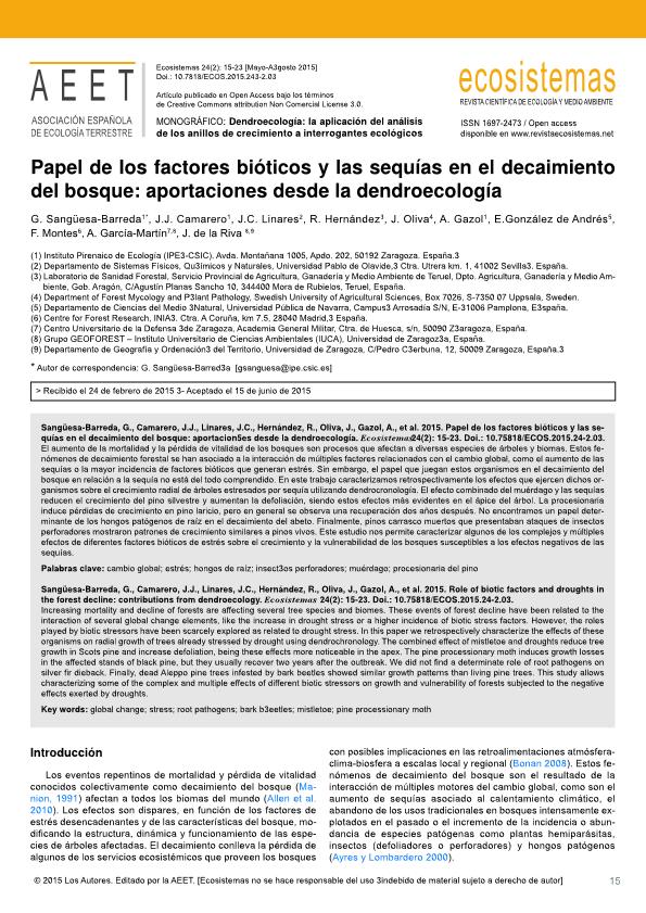 Papel de los factores bióticos y las sequías en el decaimiento del bosque: aportaciones desde la dendroecología