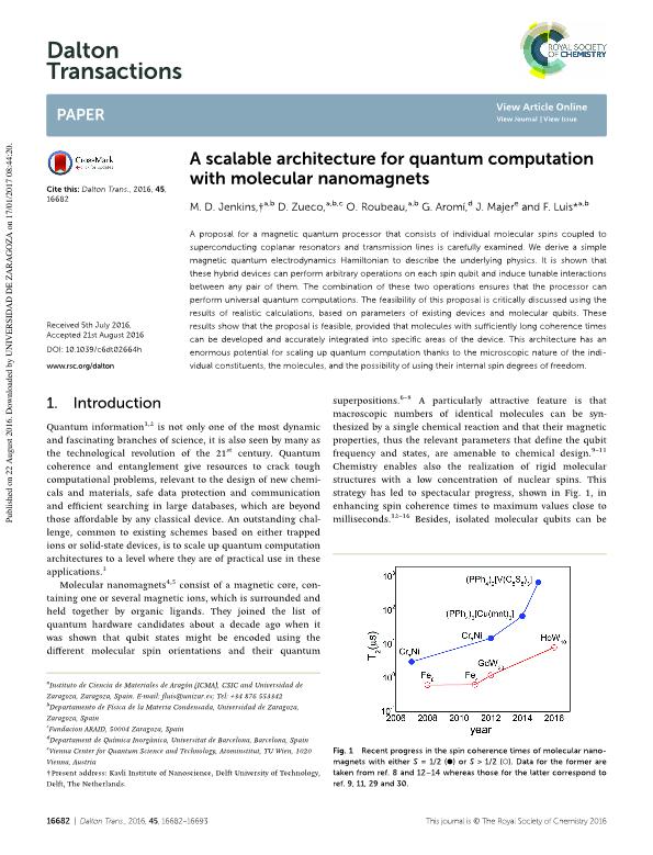 A Scalable Architecture For Quantum Computation With Molecular Nanomagnets
