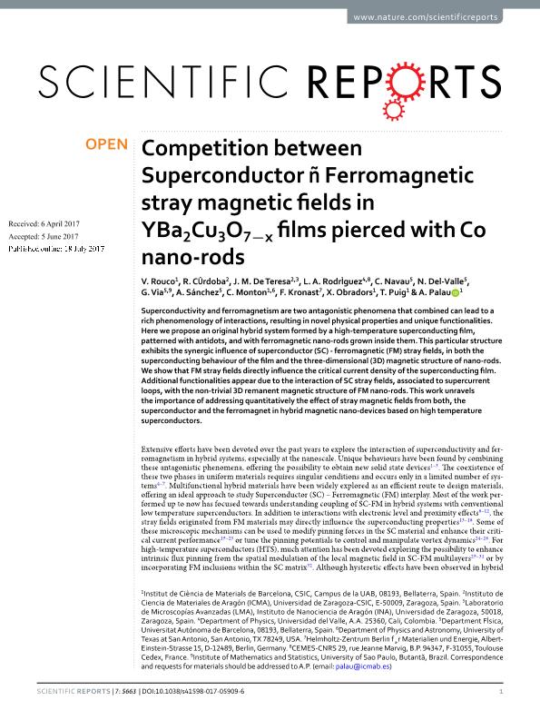 Competition between Superconductor-Ferromagnetic stray magnetic fields in YBa2Cu3O7-x films pierced with Co nano-rods