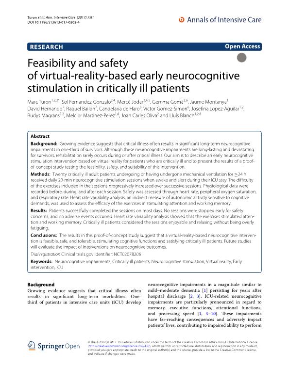 Feasibility and safety of virtual-reality-based early neurocognitive stimulation in critically ill patients