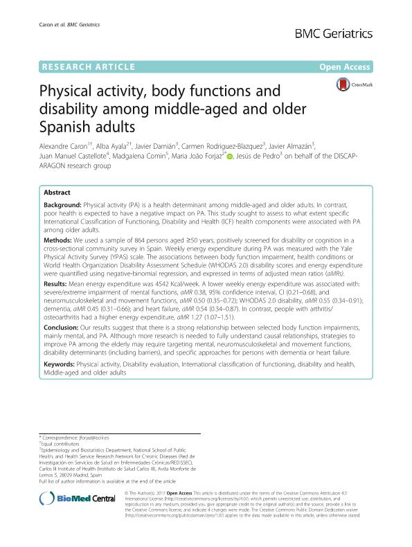 Physical activity, body functions and disability among middle-aged and older Spanish adults