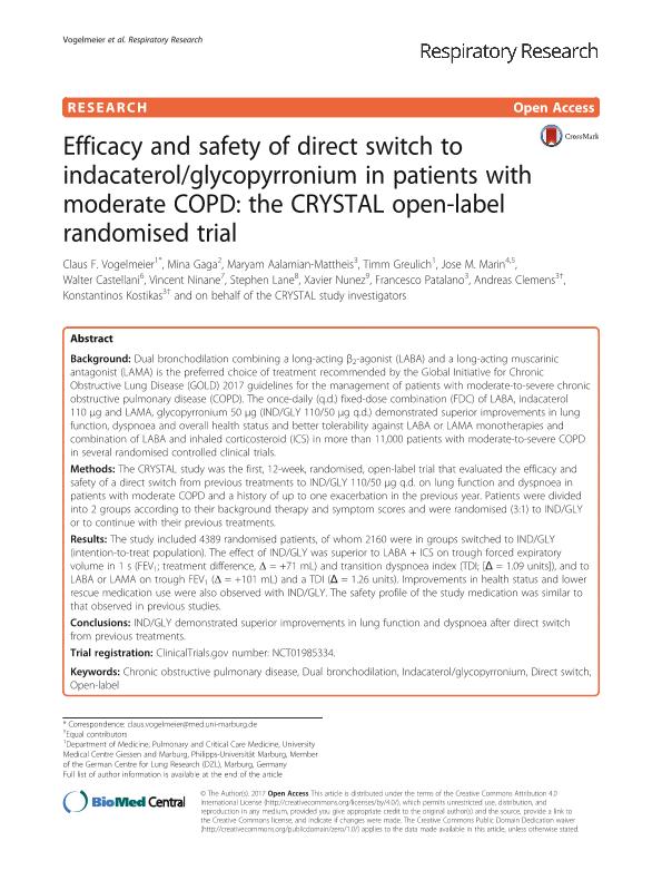 Efficacy and safety of direct switch to indacaterol/glycopyrronium in patients with moderate COPD: the CRYSTAL open-label randomised trial