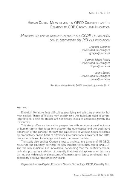 Human capital measurement in OECD countries and its relation to GDP growth and innovation