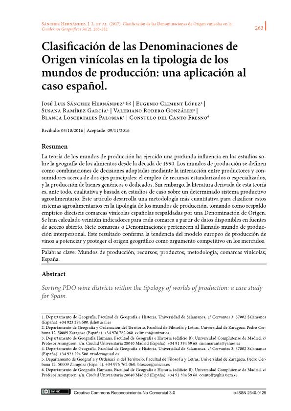 Clasificación de las Denominaciones de Origen vinícolas en la tipología de los mundos de producción: Una aplicación al caso español