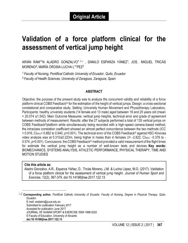 Validation of a force platform clinical for the assessment of vertical jump height.