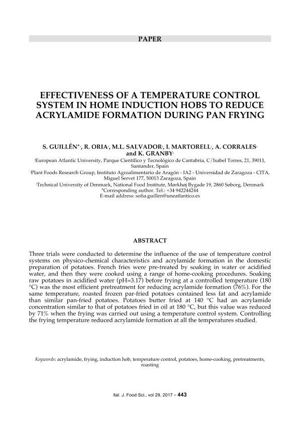 Effectiveness of a temperature control system in home induction hobs to reduce acrylamide formation during pan frying