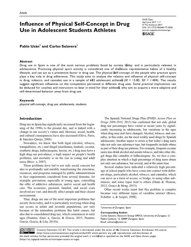 Influence of Physical Self-Concept in Drug Use in Adolescent Students Athletes