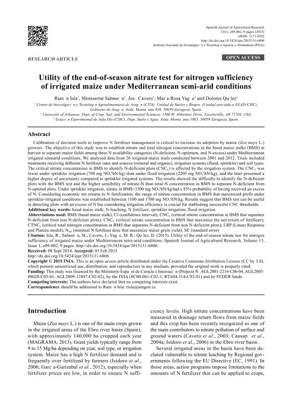 Utility of the end-of-season nitrate test for nitrogen sufficiency of irrigated maize under mediterranean semi-arid conditions