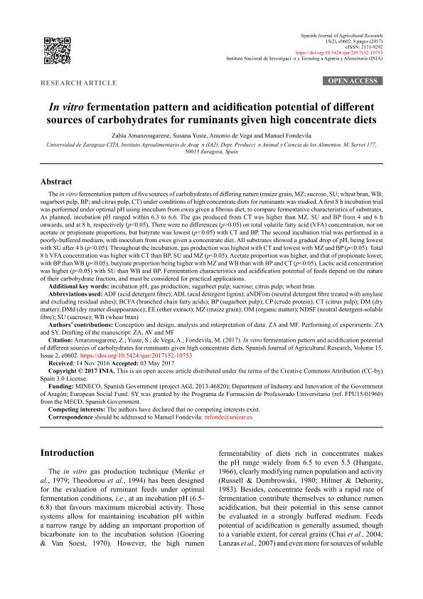 In vitro fermentation pattern and acidification potential of different sources of carbohydrates for ruminants given high concentrate diets