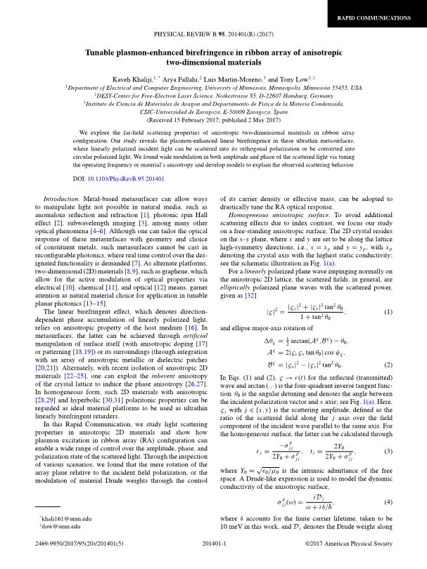 Tunable plasmon-enhanced birefringence in ribbon array of anisotropic two-dimensional materials