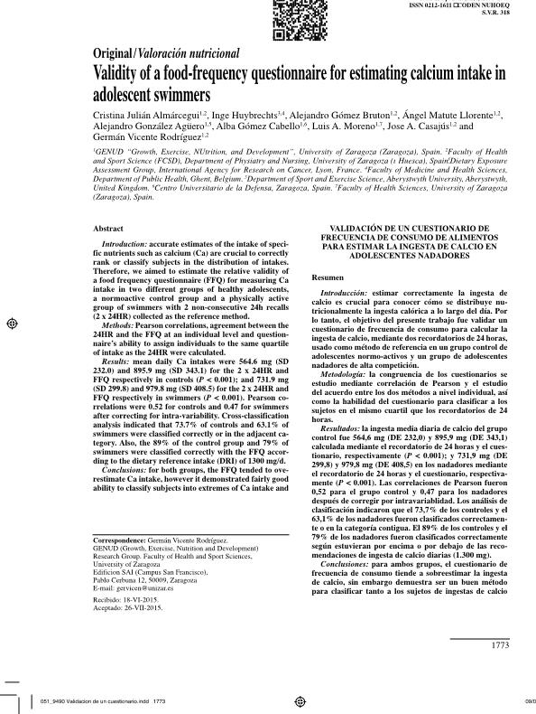 Validity of a food-frequency questionnaire for estimating calcium intake in adolescent swimmers