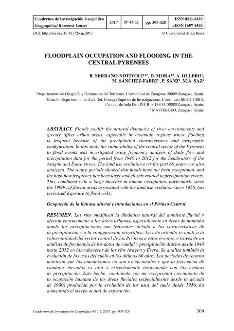 Floodplain occupation and flooding in the Central Pyrenees