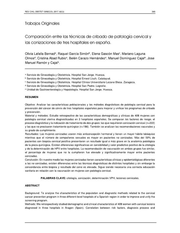 Comparación entre las técnicas de cribado de patología cervical y las conizaciones de tres hospitales en españa