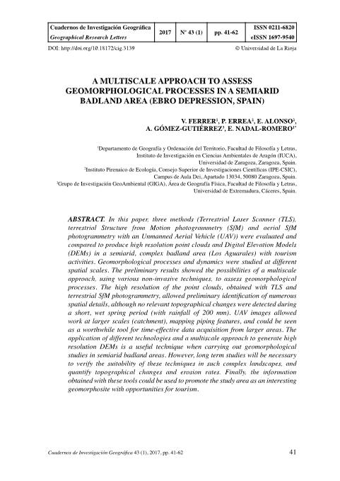 A multiscale approach to assess geomorphological processes in a semiarid badland area (Ebro depression, Spain)