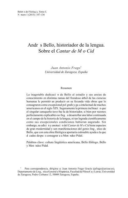Andrés Bello, historiador de la lengua. Sobre el Cantar de Mío Cid