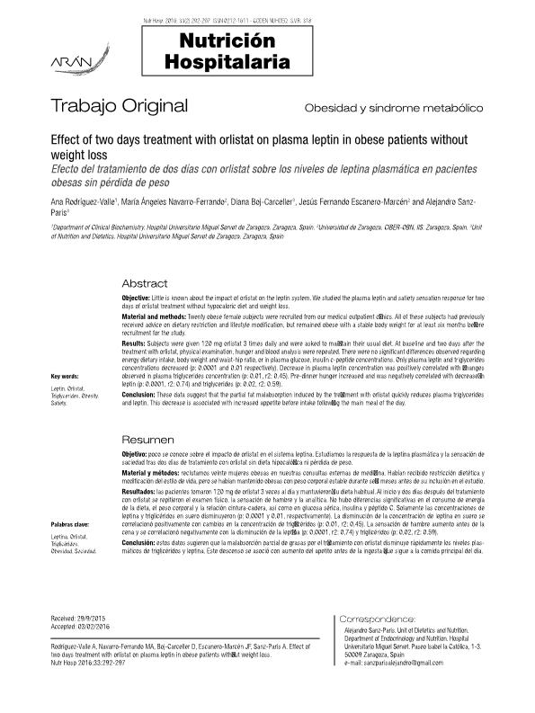 Effect of two days treatment with orlistat on plasma leptin in obese patients without weight loss