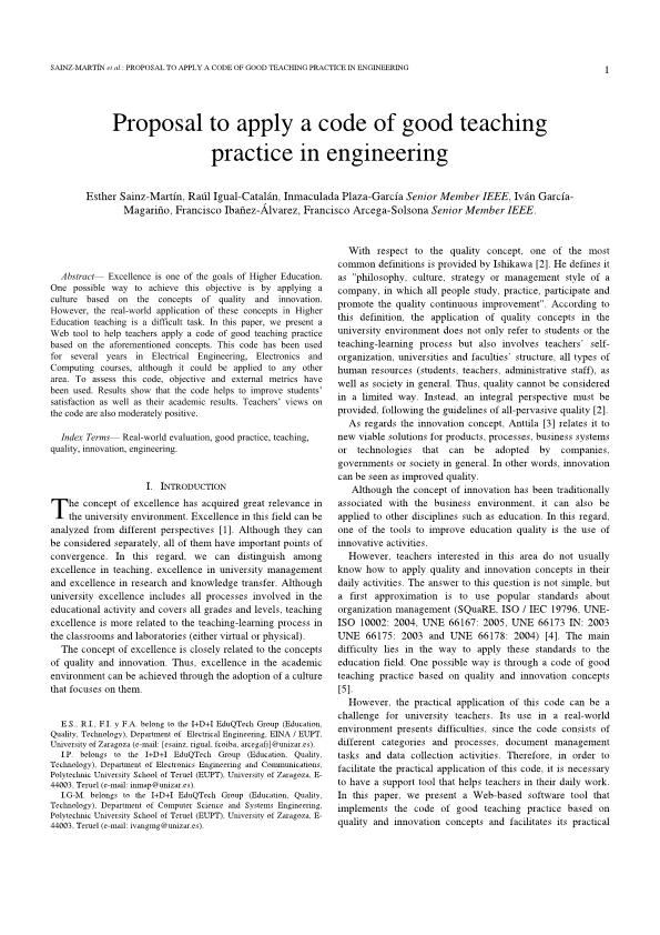 Proposal to apply a code of good teaching practice in engineering