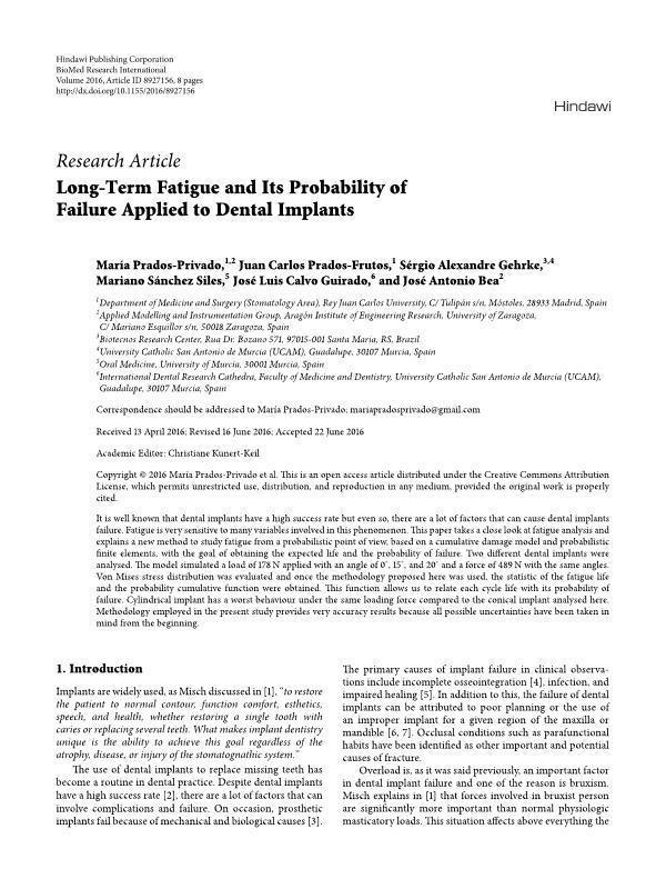 Long-term fatigue and its probability of failure applied to dental implants