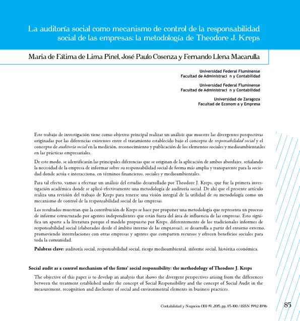 La auditoría social como mecanismo de control de la responsabilidad social de las empresas: la metodología de Theodore J. Kreps