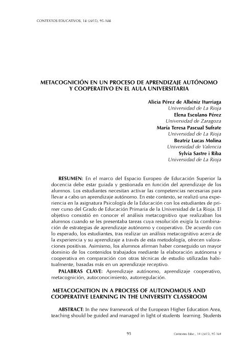 Metacognición en un proceso de aprendizaje autónomo y cooperativo en el aula universitaria