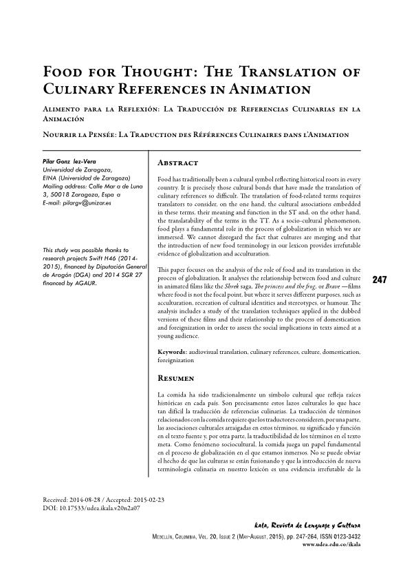 Food For Thought: The Translation Of Culinary References In Animation