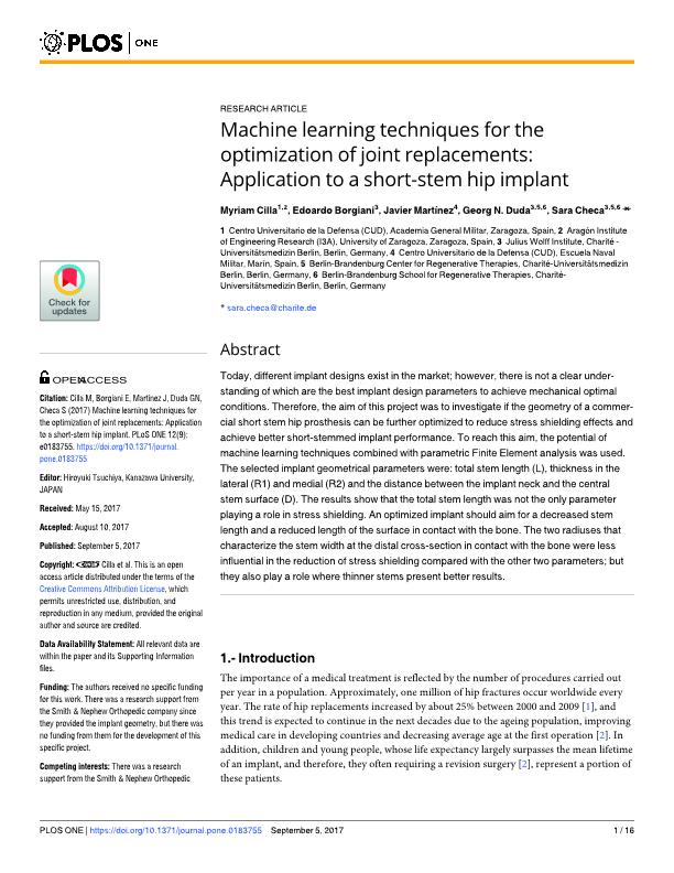 Machine learning techniques for the optimization of joint replacements: Application to a short-stem hip implant
