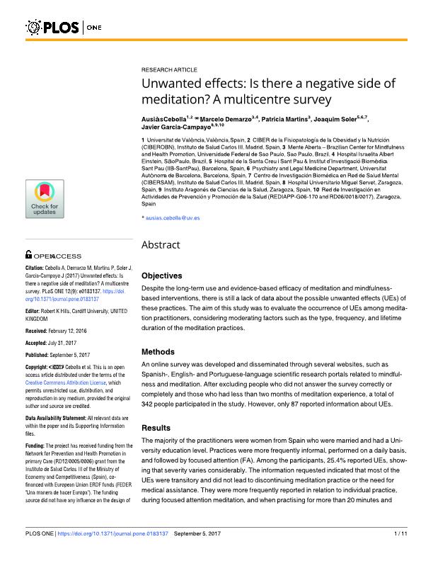 Unwanted effects: Is there a negative side of meditation? A multicentre survey