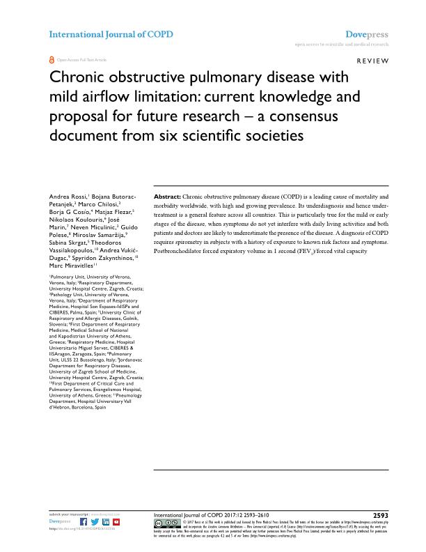 Chronic obstructive pulmonary disease with mild airflow limitation: Current knowledge and proposal for future research – A consensus document from six scientific societies