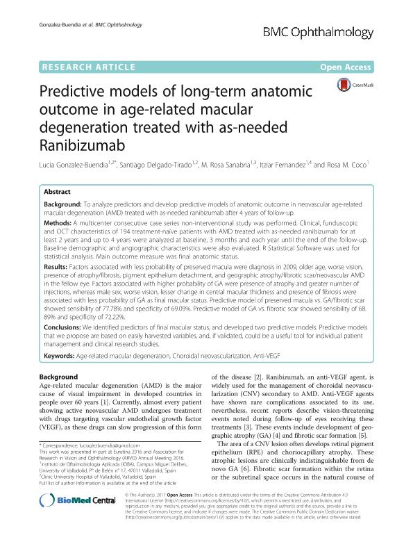 Predictive models of long-term anatomic outcome in age-related macular degeneration treated with as-needed Ranibizumab