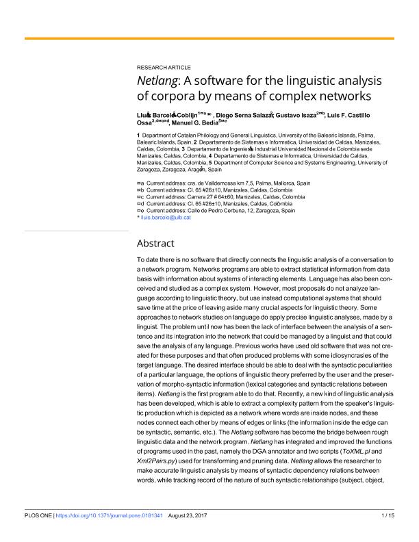 Netlang: A software for the linguistic analysis of corpora by means of complex networks