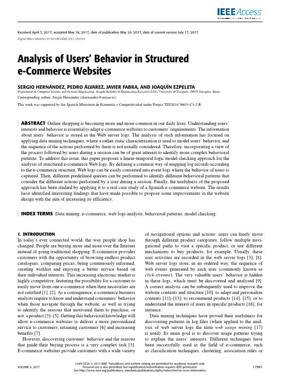 Analysis of Users' Behavior in Structured e-Commerce Websites