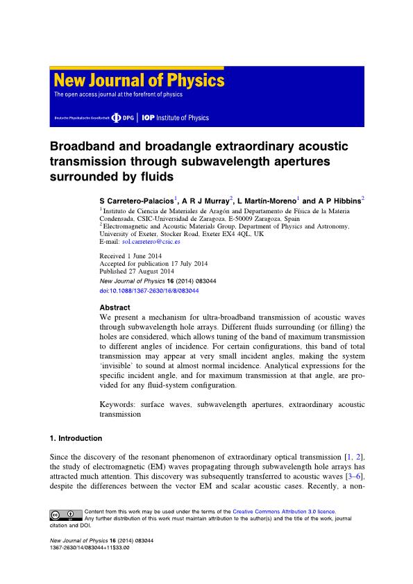 Broadband and broadangle extraordinary acoustic transmission through subwavelength apertures surrounded by fluids