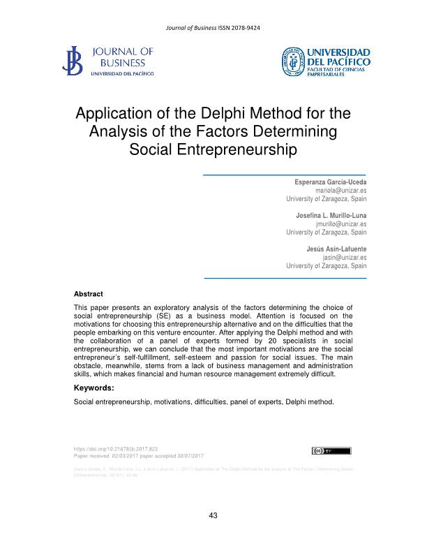 Application of the Delphi Method for the Analysis of the Factors Determining Social Entrepreneurship
