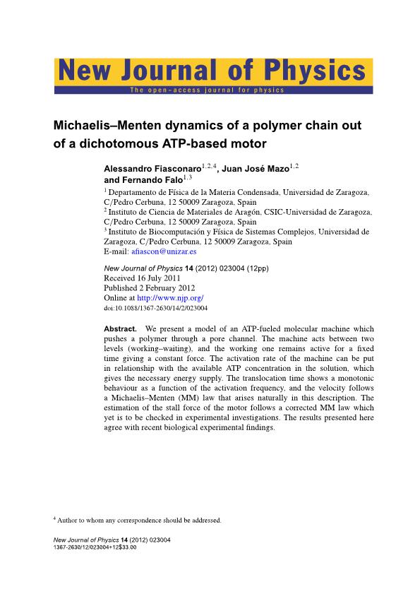 Michaelis-Menten dynamics of a polymer chain out of a dichotomous ATP-based motor