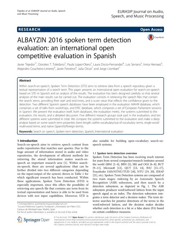 ALBAYZIN 2016 spoken term detection evaluation: an international open competitive evaluation in Spanish