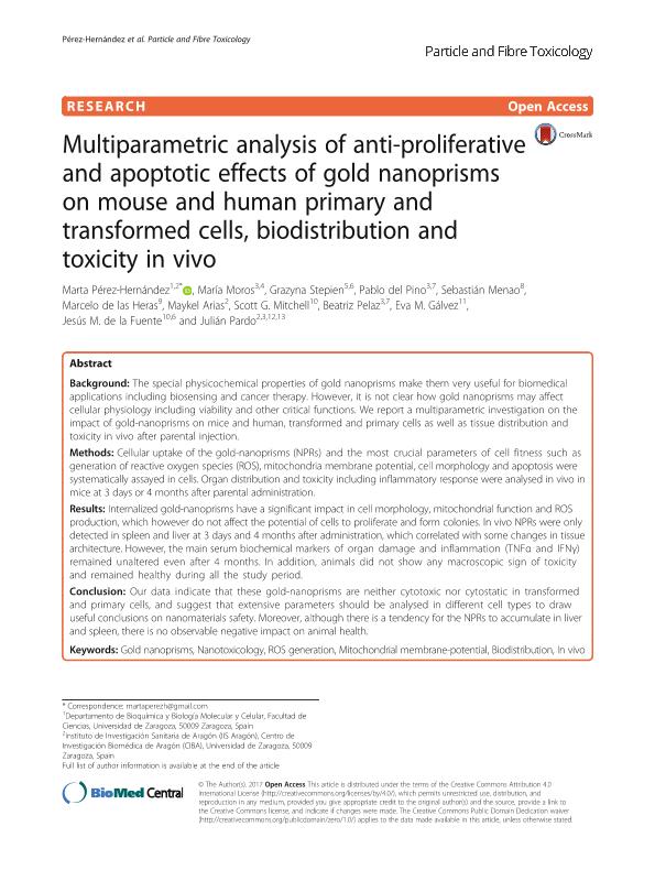 Multiparametric analysis of anti-proliferative and apoptotic effects of gold nanoprisms on mouse and human primary and transformed cells, biodistribution and toxicity in vivo