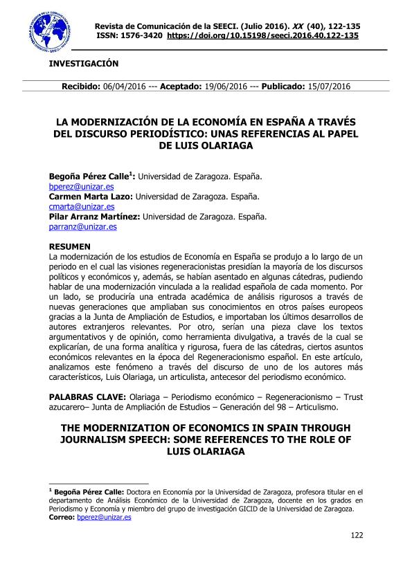 La modernización de la economía en España a través del discurso periodístico: unas referencias al papel de Luis Olariaga