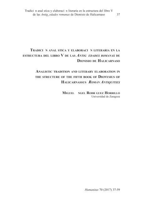 Tradición analística y elaboración literaria en la estructura del libro V de las Antigüedades romanas de Dionisio de Halicarnaso