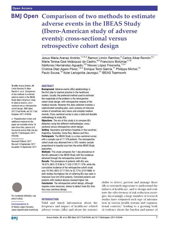 Comparison of two methods to estimate adverse events in the IBEAS Study (Ibero-American study of adverse events): Cross-sectional versus retrospective cohort design
