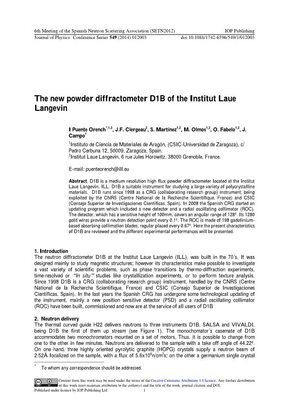 The new powder diffractometer D1B of the Institut Laue Langevin