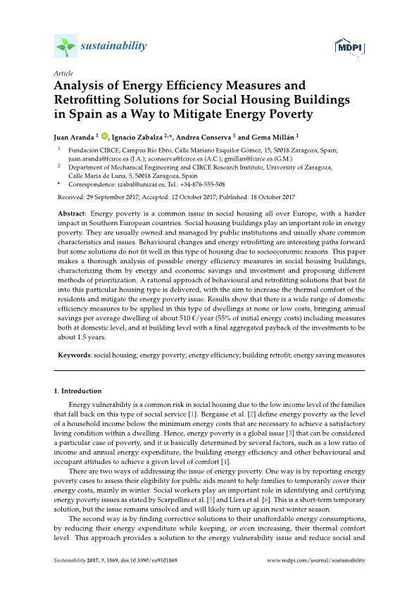 Analysis of energy efficiency measures and retrofitting solutions for social housing buildings in spain as a way to mitigate energy poverty