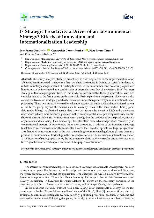 Is strategic proactivity a driver of an environmental strategy? Effects of innovation and internationalization leadership