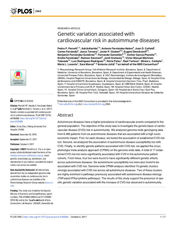 Genetic variation associated with cardiovascular risk in autoimmune diseases