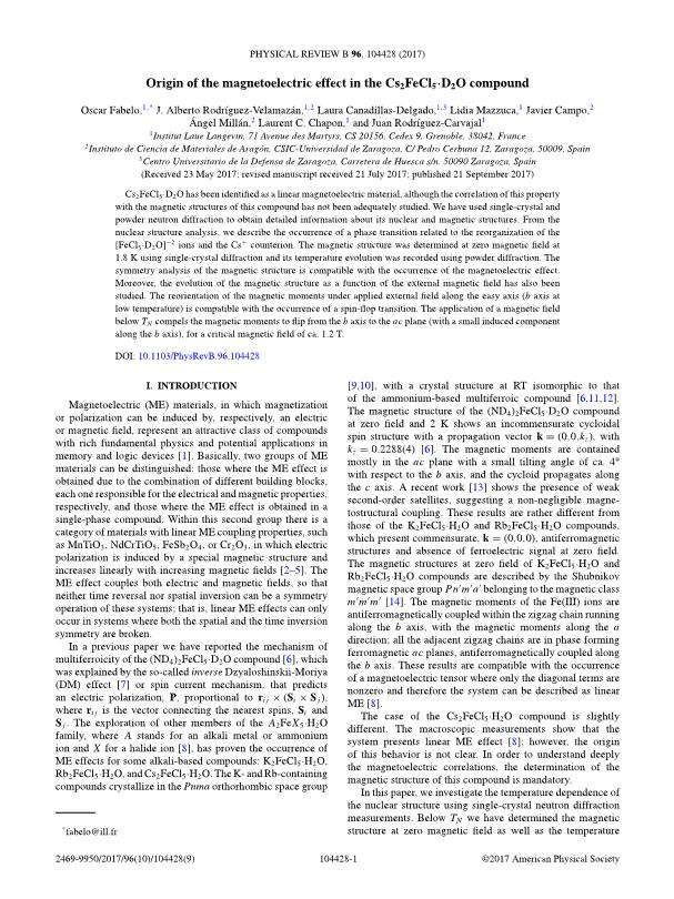 Origin of the magnetoelectric effect in the Cs2FeCl5· D2 O compound ORIGIN of the MAGNETOELECTRIC EFFECT in the ... OSCAR FABELO et al.